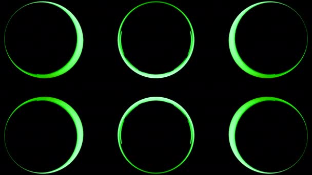Lanterne Strălucitoare Design Fundal Negru Care Abstracție Cercuri Strălucitoare Verde — Videoclip de stoc
