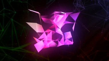 Dijital uzayda çokgen karmaşık şekil dönüştürülüyor. Hareket. Yapay Zeka Yapay Zeka Bilimi araştırıyor
