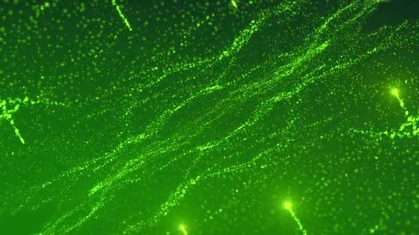 巨大的微小发光粒子云团形成了无尽的发光星团 吸气的绿色动画与太空尘埃 — 图库视频影像