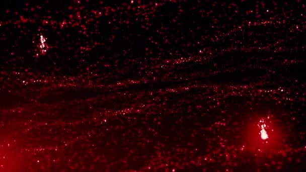 ブラックバック デザイン コンピュータグラフィックスの明るい赤とピンクの輝きは 映像の異なる方向に小さな粒子で移動します 高品質の4K映像 — ストック動画