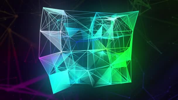 人工智能创造蓝色梯度丛立方3D图形 发光美丽的变换立方体 科学背景 — 图库视频影像