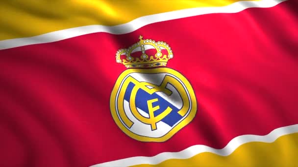 Spor Logolu Dalgalı Kumaş Hareket Spanyol Futbol Kulübünün Amblemli Bayrağı — Stok video
