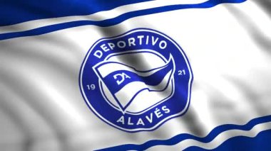 Alaves amblemi. Hareket. İspanyol profesyonel futbol kulübünün mavi ve beyaz logosu. Sadece yazı için kullan. Yüksek kalite 4k görüntü