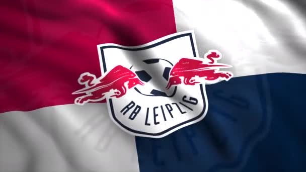 Bandera Animada Azul Blanca Roja Del Equipo Fútbol Bundesliga Leipzig — Vídeos de Stock