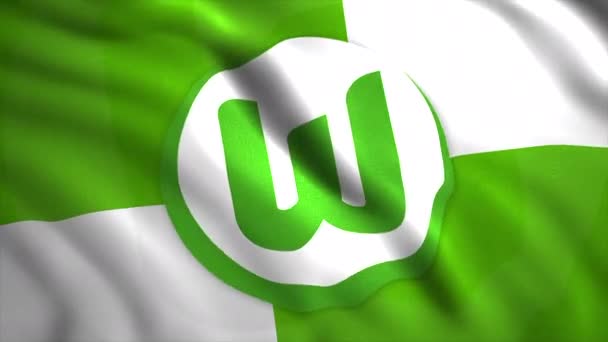Bandera Ondeando Con Logotipo Del Club Fútbol Wolfsburg Moción Tejido — Vídeos de Stock