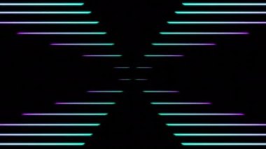 Siyah arkaplan. Tasarım. Parlak mavi ve mor çizgiler. Parıldayan ve parıldayan animasyonda yaratılmış. Yüksek kalite 4k görüntü