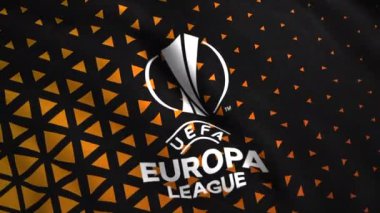 UEFA için animasyon 3D bayrak. Hareket. Spor müsabakaları ya da futbol şampiyonaları için 3D bayrak. UEFA amblemli dalgalı bayrak. 