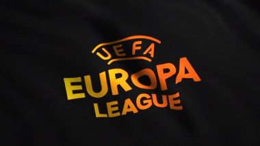 UEFA için animasyon 3D bayrak. Hareket. Spor müsabakaları ya da futbol şampiyonaları için 3D bayrak. UEFA amblemli dalgalı bayrak. 