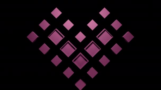 Czarne Tło Design Malutkie Różowe Kwadraty Komponują Serce Poruszają Się — Wideo stockowe