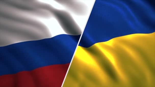 Astratto Bandiere Russe Ucraine Sventolando Sfondo Mozione Bandiere Nazionali Dei — Video Stock