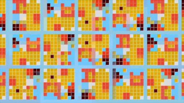 Parlak mozaikler küçük karelerden oluşturulmuştur. Hareket. çok renkli kareler desenler yaratır ve animasyonda renklerini değiştirir. Yüksek kalite 4k görüntü