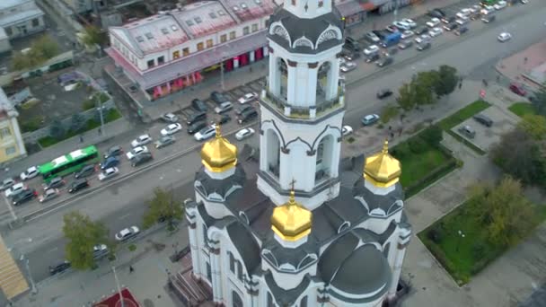 Top Uitzicht Kerk Het Centrum Van Stad Voorraadbeelden Prachtige Architectuur — Stockvideo