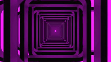 3D kare tünelde hareket var. Tasarım. Renkli arka planı olan kare tünelde üç boyutlu çizgiler. Kare tünelde trafik döngüsü. 