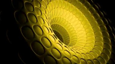 3D huni içeriden hareket ediyor. Tasarım. İçinde hareket eden bir huni olan kara delik. Kara deliğin yanlardan siyah arkaplana uzanan 3B parlak yapısı.