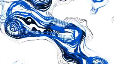 Siyah arkaplanda enerji plazması lekeleri var. Tasarım. Elektronik 3D katmanlı hareketli noktalar. Elektronik plazma noktaları siyah arkaplanda hareket eder ve bağlanır. 