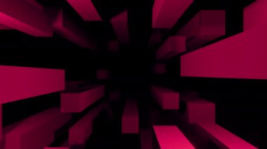 Dikdörtgen 3D çizgilerin akışı. Tasarım. Geometrik 3d çizgileri siyah arkaplan üzerinde akış halinde hareket eder. Uçan dikdörtgen akıntısına daldırma. 