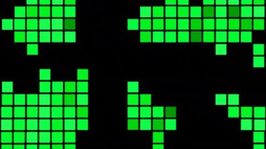 Siyah bir arkaplanda ses eşitleyici uygulama ekranının soyut görselleştirilmesi. Tasarım. Renkli kareler yanıp sönüyor ve hareket ediyor