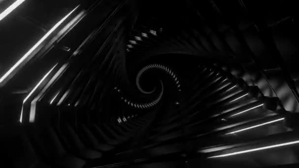 单色隧道与催眠线产生无休止的螺旋效果 银光闪闪的金属线 — 图库视频影像