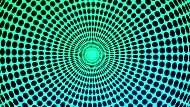 中心から回転する点が付いている催眠の背景 デザイン ドットの催眠回転円を持つ明るい背景 円の点線を持つサイケデリックで催眠的な背景 — ストック動画