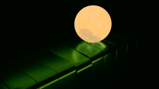 Сюрреалистическая Абстракция Луной Вращающейся Зеленой Линии Вращающихся Треугольников Дизайн Луна — стоковое видео