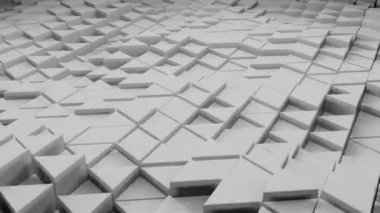 Dalgalar halinde hareket eden üç boyutlu üçgenlerin yüzeyi. Tasarım. Üçgenlerin yüzeyindeki dalga dalgaları. Üçgenli geometrik yüzey salınır ve titreşir. 