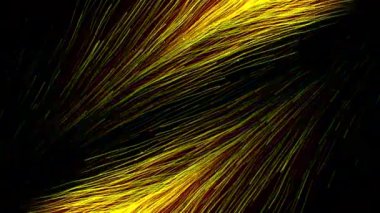 Siyah arka planda enerji akışları hareket ediyor. Hareket. Paralel enerji akışı. Tüyler şeklinde akarsular uzaya yayılır. 