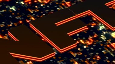 Beyaz arka planda 3 boyutlu NFT. Hareket. Piksel deseninin arka planında NFT yazıtı. 3D NFT harf ve hareket desenli animasyon. 