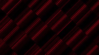 Geniş çapraz çizgiler, siyah zemin üzerinde parlak kırmızı çizgilerle dolu, pürüzsüz bir döngü. Hareket. Hata veya TV gürültüsü efekti 