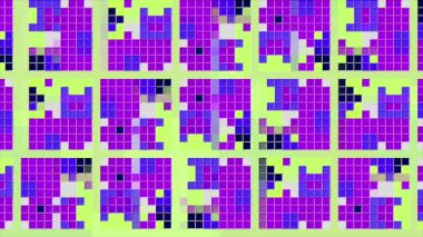 Piksel desenli parlak renkli animasyon. Hareket. Kare ve piksellerle güzel, şık bir desen. Değişen desenli piksel animasyonunda modern renkler.