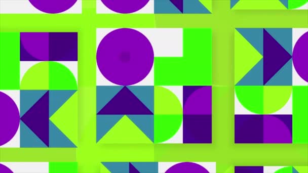 カラフルな幾何学的な形をしたスタイリッシュなアニメーション ムーブメント 明るい対照色と形状のアニメーションでアプリケーション 幾何学的な形をしたアニメーションのレトロなスタイル — ストック動画