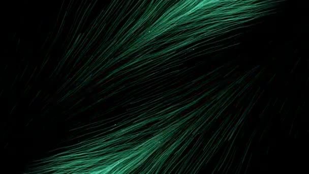 抽象的绿色羽团呈对角线向对方飞去 在黑色背景上彼此隔离 魔术和童话故事概念 — 图库视频影像