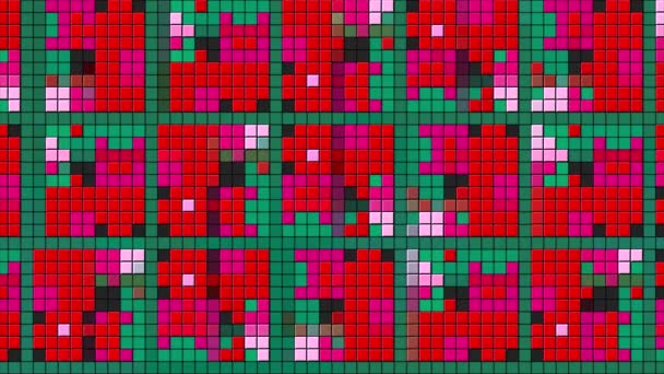 Kolorowe Kwadraty Mozaiki Poruszają Się Wzorem Wniosek Stylowy Pikselowy Wzór — Wideo stockowe
