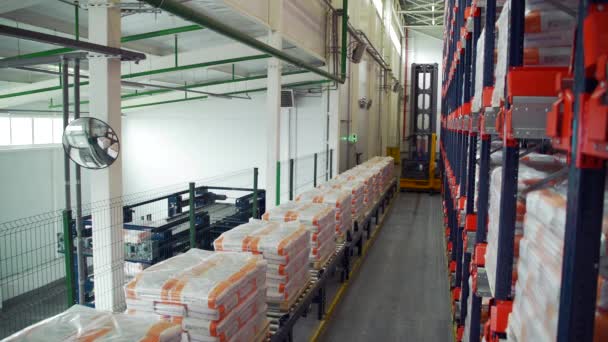 俄罗斯莫斯科 2022年2月24日 仓库货架上货物分拣运输 在仓库分发货物和箱子 仓库货物运输方面的工作 — 图库视频影像