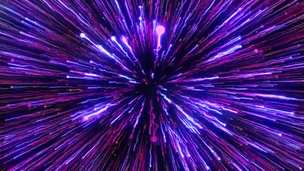 外宇宙空間での抽象的な紫色の星爆発 シームレスなループ ムーブメント 黒い背景のすべての側面に飛ぶ3D曲線 — ストック動画