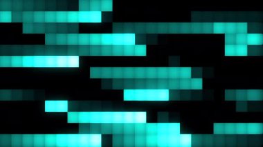Siyah ekranda soyut tetris yılan oyunu. Hareket. Turkuaz hareket eden kare çizgileri 