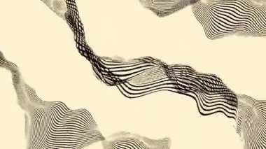 Dalgalı çizgilerden oluşan 3 boyutlu bir animasyon. Tasarım. Eğimli çizgiler enerji dalgalarında hareket eder. Çizgiler bilgisayar alanında dalgalar halinde hareket eder. 