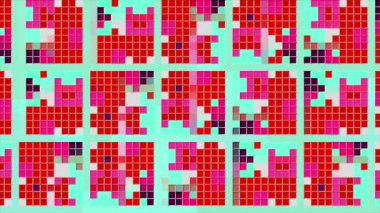 Küçük parlak kareler. Hareketler. Farklı renklerde ışıldayan küçük kareler. Yüksek kalite 4k görüntü