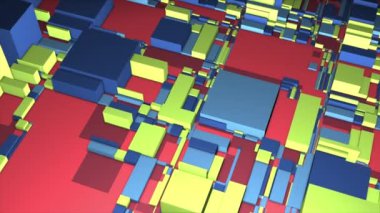 Mondrian tarzında dikdörtgen şekillerle yapılan minimal geometrik arkaplan hareketi. Hareket. Canlandırılmış resimleme 