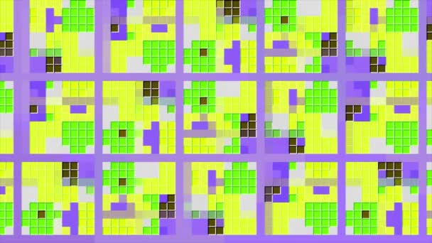 紫色の抽象化された背景 ムーブメント 小さなカラフルな正方形を点滅させたモザイクパターン — ストック動画