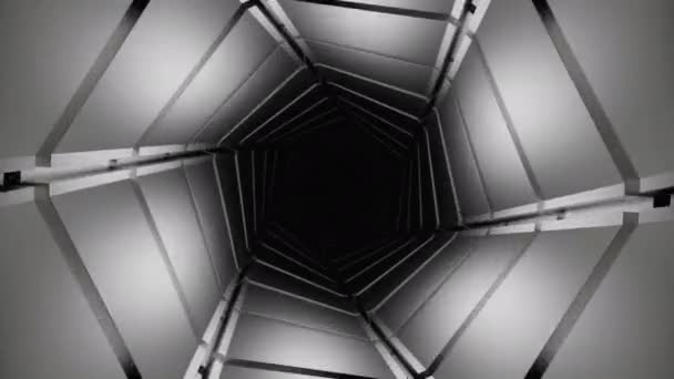 Abstrato Hexágono Forma Túnel Monocromático Movimento Desenho Sílhuetas Geométricas Brancas — Vídeo de Stock