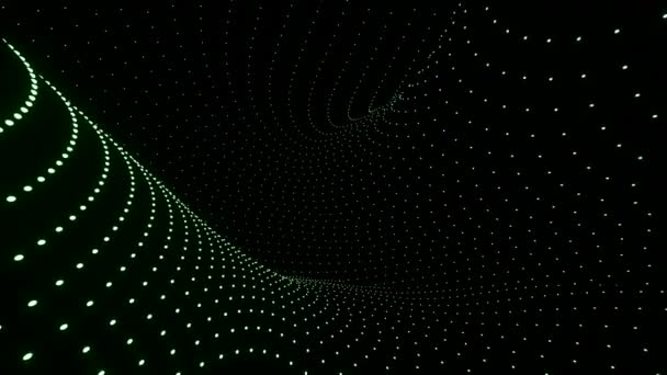 3D空间 有弯曲的圆点流 具有弯曲流线的未来主义空间 虚线在黑色背景上以几何曲线移动 — 图库视频影像
