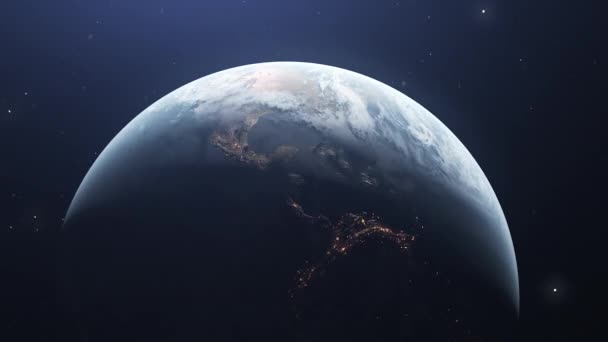 回転する惑星の3Dモデル ムーブメント 宇宙で急速に回転する惑星の自然なアニメーション 星との宇宙の背景にある惑星を回転させる 天文学 天文学 — ストック動画