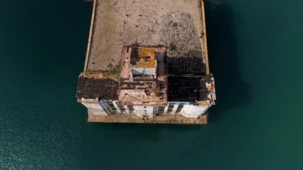 Aerial View Old Rusty Pier Blue Turquoise Water Shot Abandoned — Stock Video