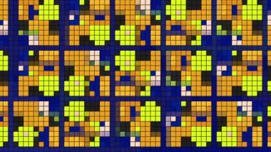 İnşaat oyunu tasarımlı bir geçmişe dönüş modeli. Hareket. Küçük karelerin renkli satırları geometrik şekiller oluşturur
