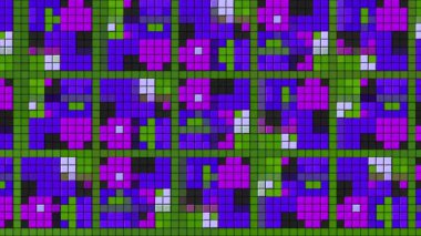 İnşaat oyunu tasarımlı bir geçmişe dönüş modeli. Hareket. Küçük karelerin renkli satırları geometrik şekiller oluşturur