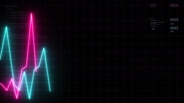 İş numaralarıyla çizelgeleri taşıyorum. Hareket. Sayılarla istatistiksel özetleri olan neon çizgiler. Para birimlerinin digramı değişiyor. 