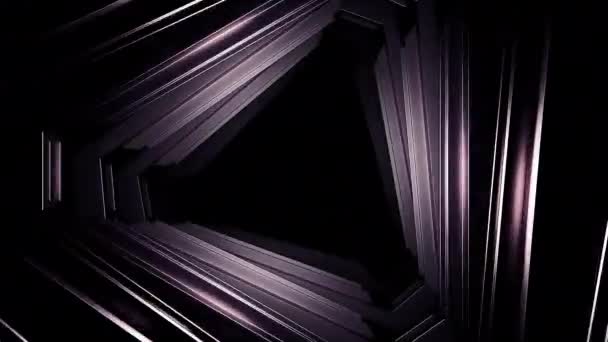 暗い三角形のトンネルが距離 抽象的な幾何学的背景に移動する デザイン 抽象的な金属の光 長いトンネル — ストック動画