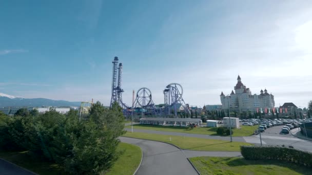 Disney Style Amusement Park Action Small Amusement Park Roller Coasters — Stock Video