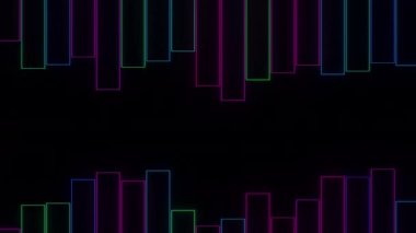 Dengeleyicinin kontur çizgileri. Tasarım. Renkli çizgiler siyah arka planda müzikal ritimle hareket eder. Basit çizgiler dengeleyici biçiminde hareket eder. 