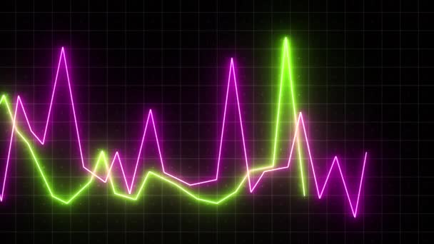Neonový Graf Pohybující Nahoru Dolů Obrazovce Digitálního Počítače Tmavým Pozadím — Stock video